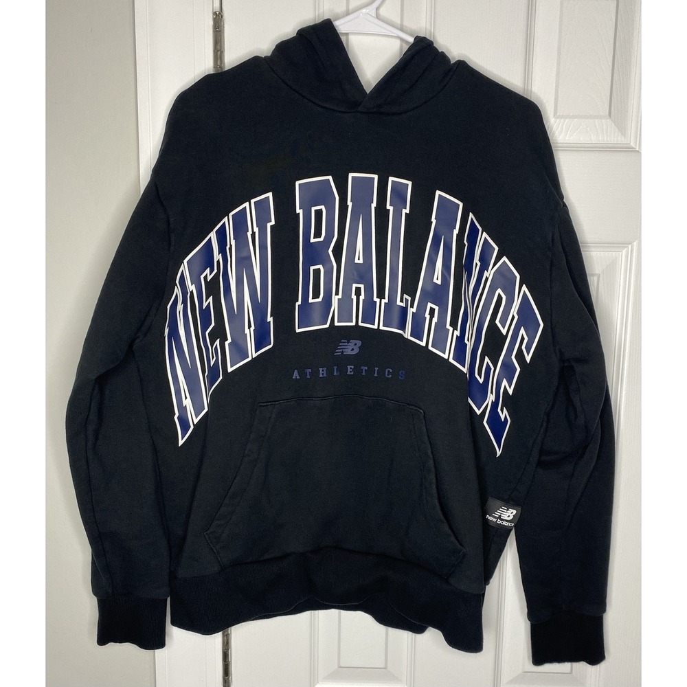 New Balance Women's Oversized Spellout‎ Hooded Sweatshirt Black Blue Size 2